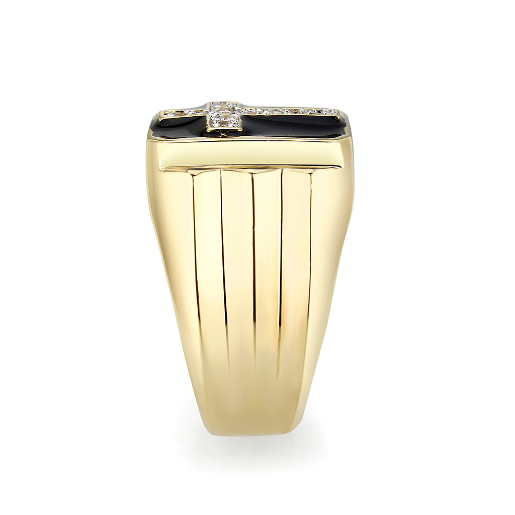 LO5M031-Ion Gold  Plated  Brass Ring with Clear CZ-3