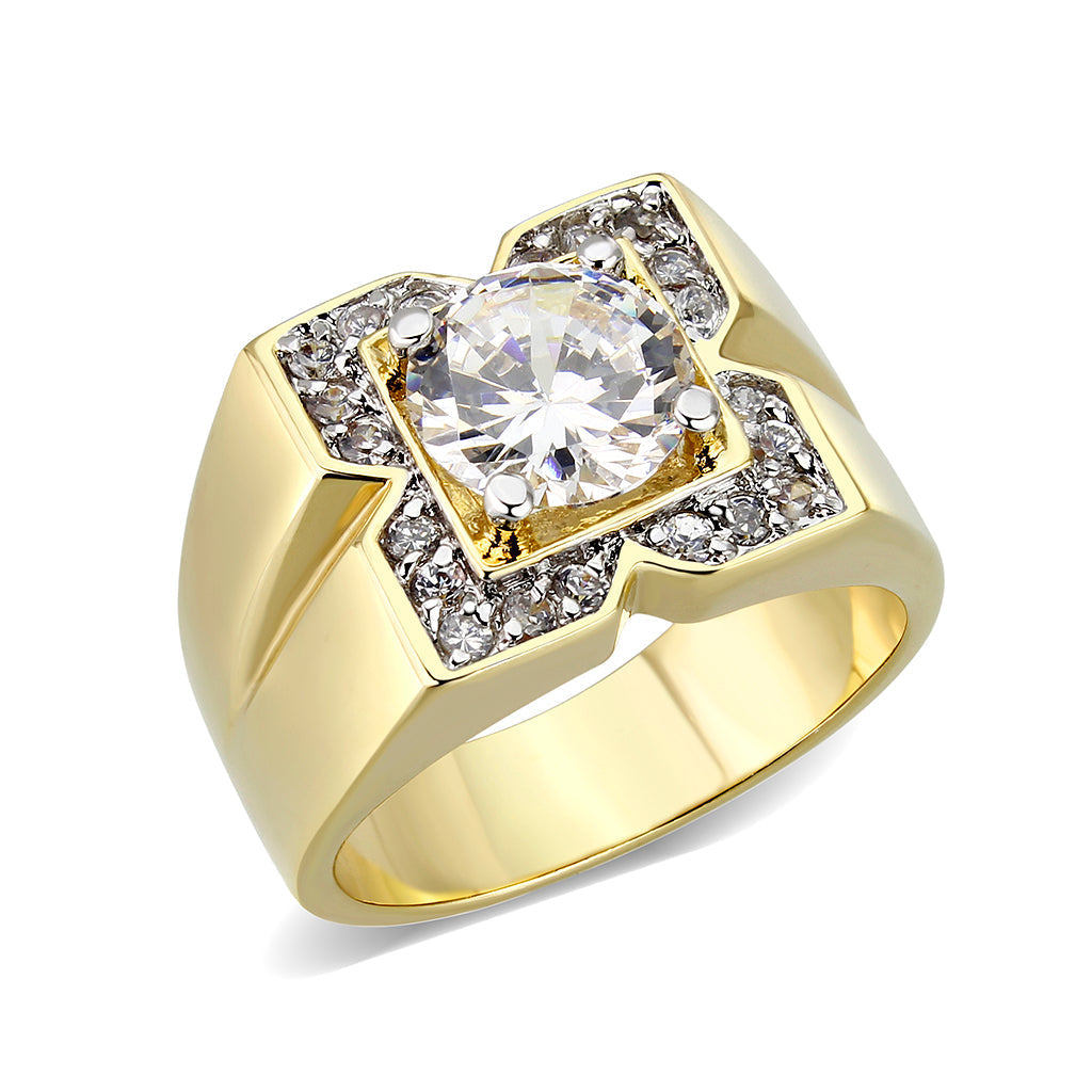 LO5M032-Ion Gold  Plated  Brass Ring with  Clear CZ-0