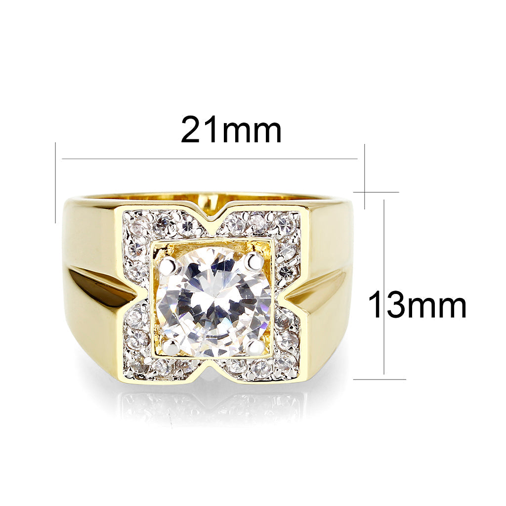 LO5M032-Ion Gold  Plated  Brass Ring with  Clear CZ-1
