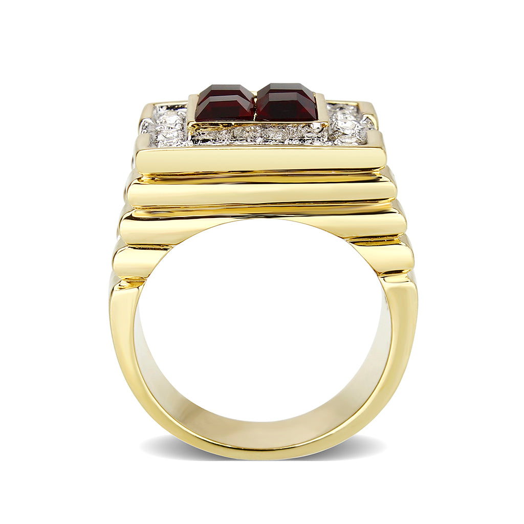 LO5M033-Ion Gold  Plated  Brass Ring with  Synthetic Glass Siam-2