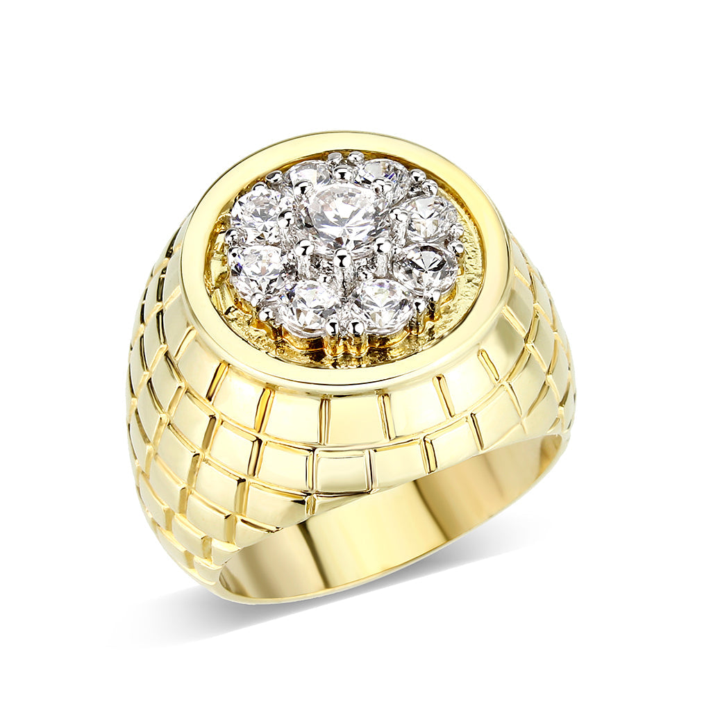 LO5M037-Ion Gold Plated  Brass Ring with  CZ Clear-0