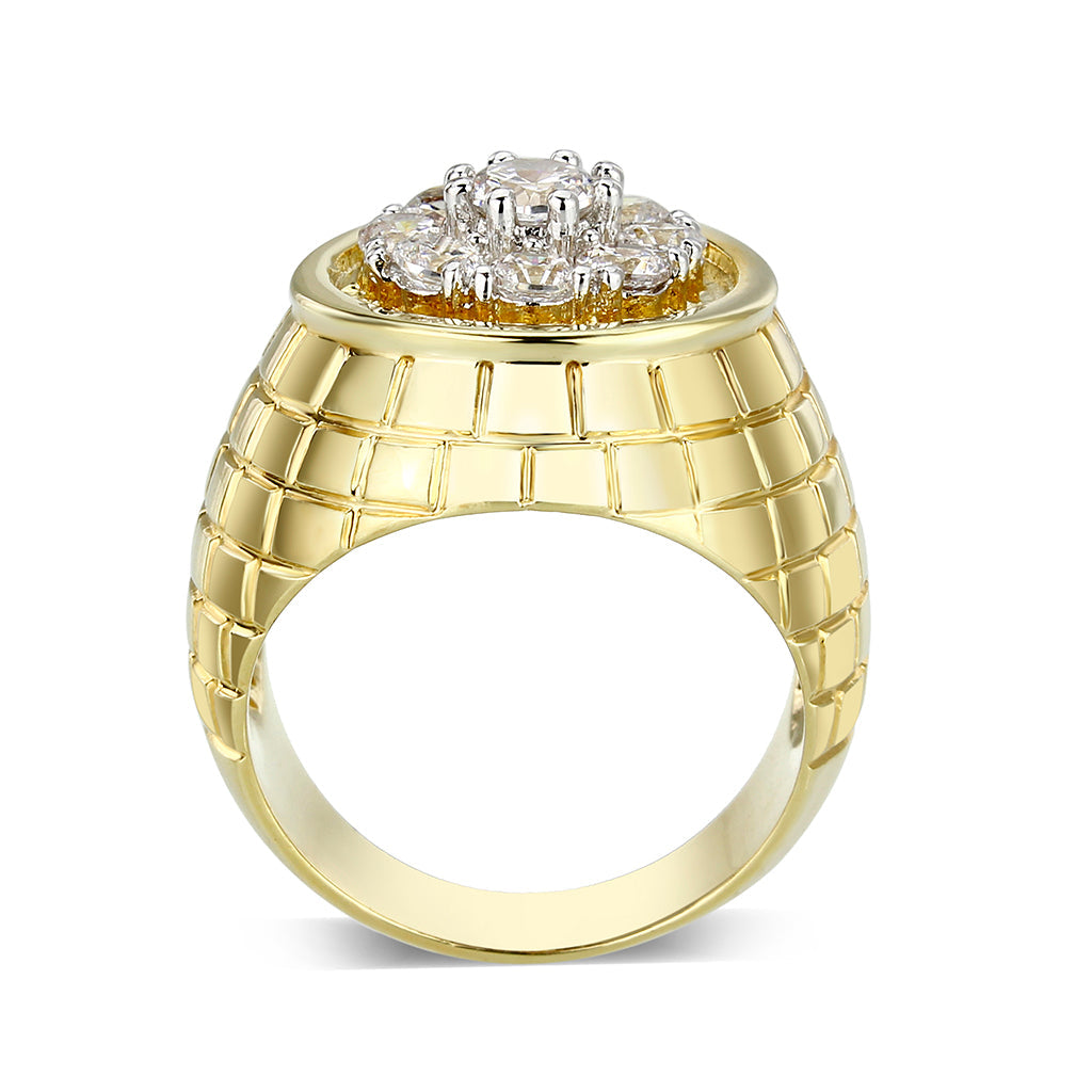 LO5M037-Ion Gold Plated  Brass Ring with  CZ Clear-2