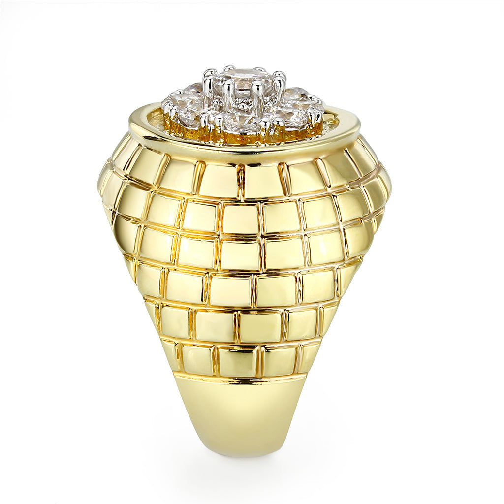 LO5M037-Ion Gold Plated  Brass Ring with  CZ Clear-3