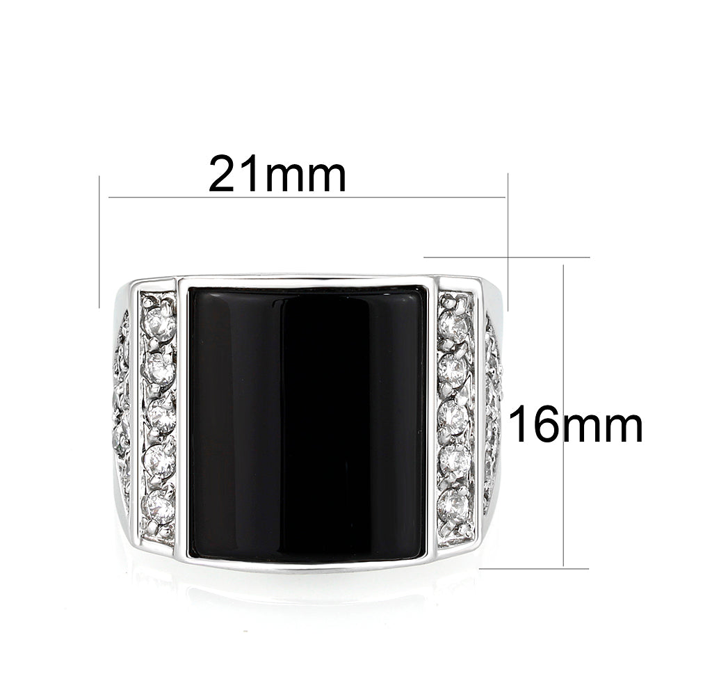 LO5M039-Rhodium Plated  Brass Ring with  Onyx-1