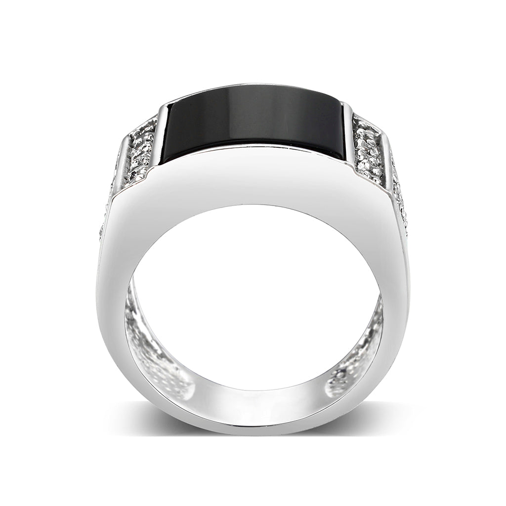 LO5M039-Rhodium Plated  Brass Ring with  Onyx-2