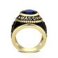 LO5M066 - IP Gold(Ion Plating) Brass Ring with Synthetic Glass In Dark Blue Color-2