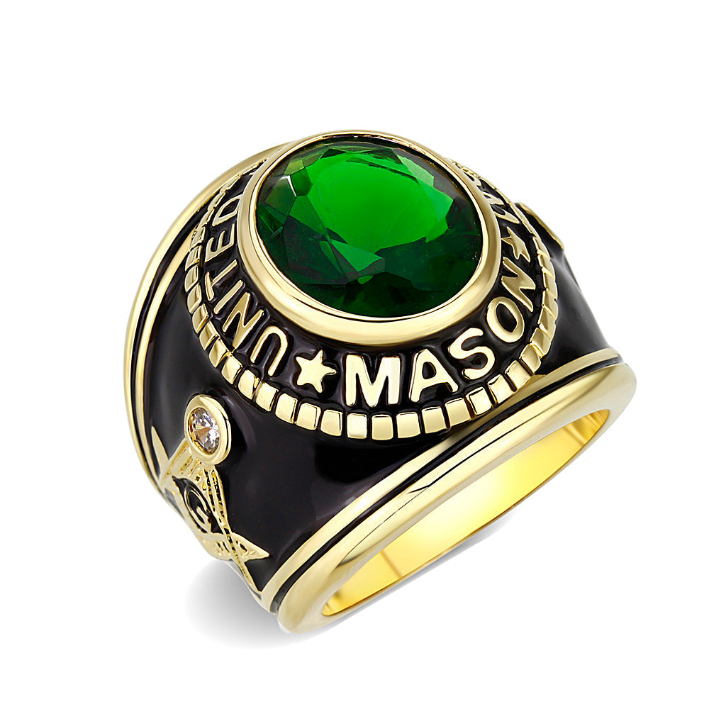 LO5M067 - IP Gold(Ion Plating) Brass Ring with Synthetic Glass In Green Color-0