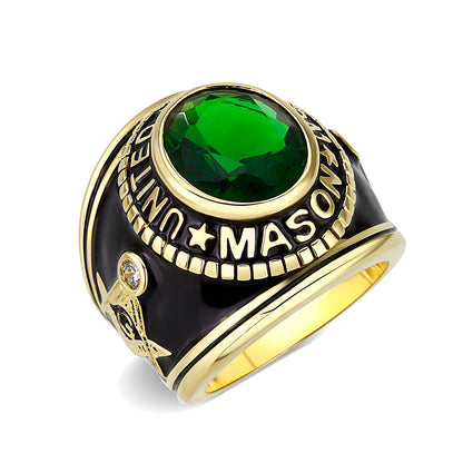 LO5M067 - IP Gold(Ion Plating) Brass Ring with Synthetic Glass In Green Color-0
