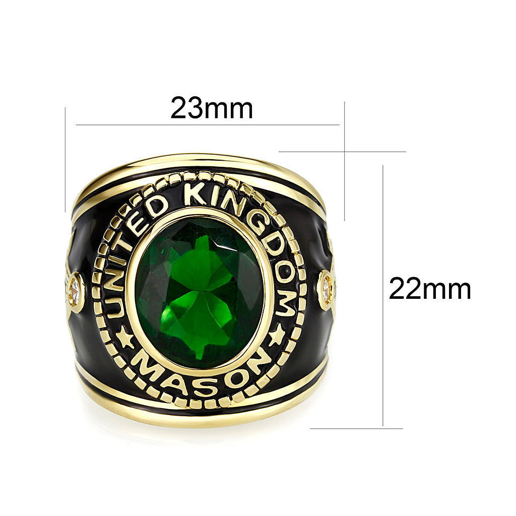 LO5M067 - IP Gold(Ion Plating) Brass Ring with Synthetic Glass In Green Color-1