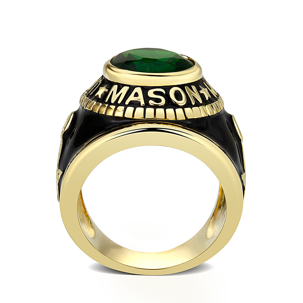 LO5M067 - IP Gold(Ion Plating) Brass Ring with Synthetic Glass In Green Color-2