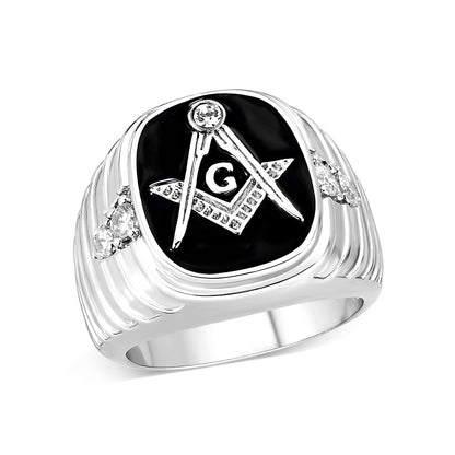 LO5M068 - Rhodium Plated Brass Ring with  Epoxy-0