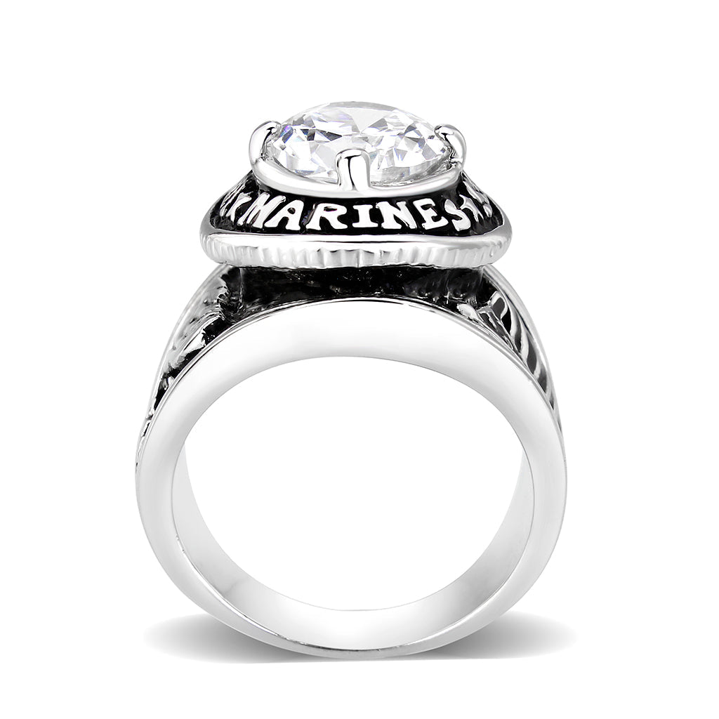 LO5M071 - Rhodium Plated Brass Ring with  CZ Clear-2