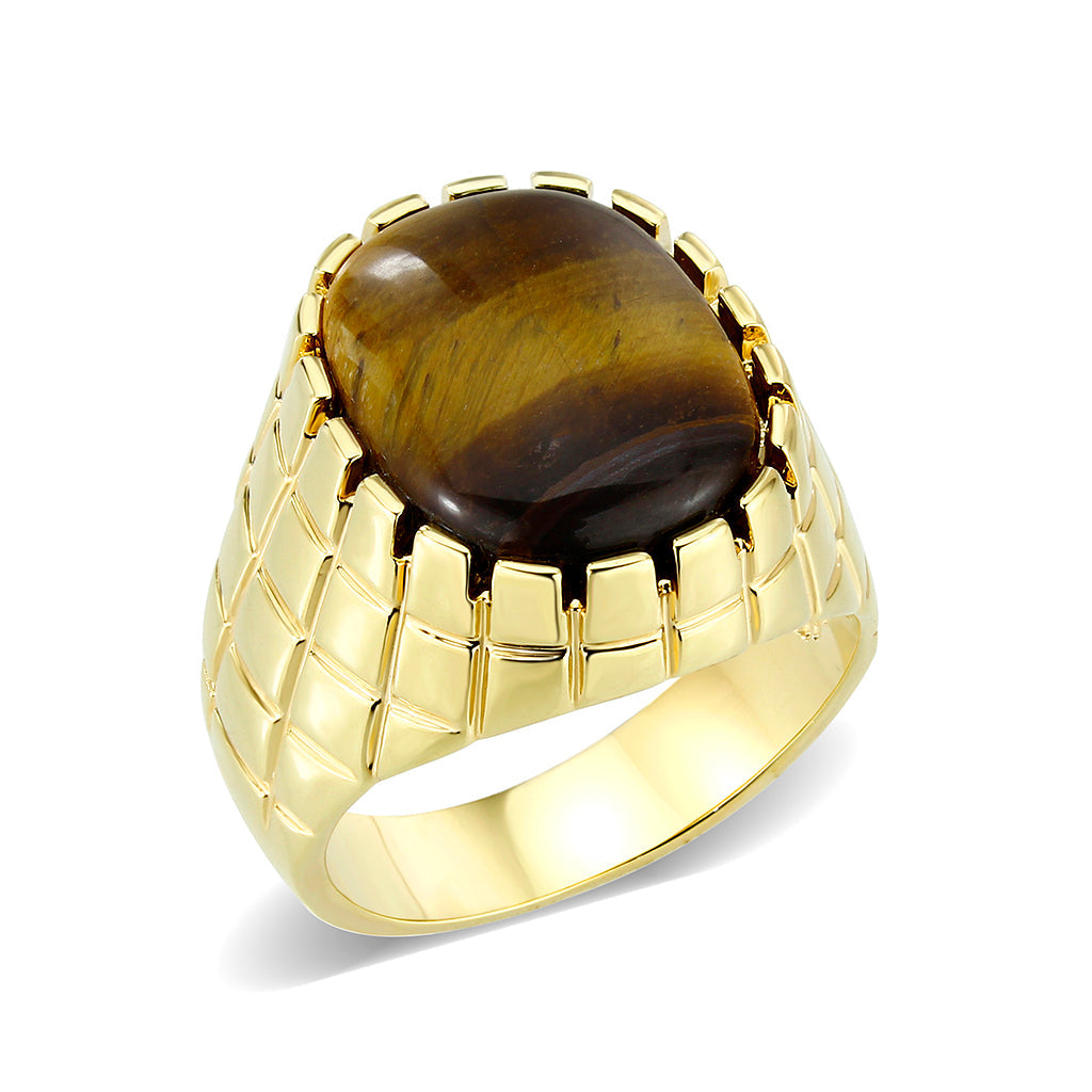 LO5M072 - IP Gold(Ion Plating )Brass Ring with Tiger Eye-0