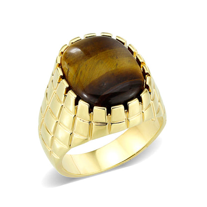LO5M072 - IP Gold(Ion Plating )Brass Ring with Tiger Eye-0