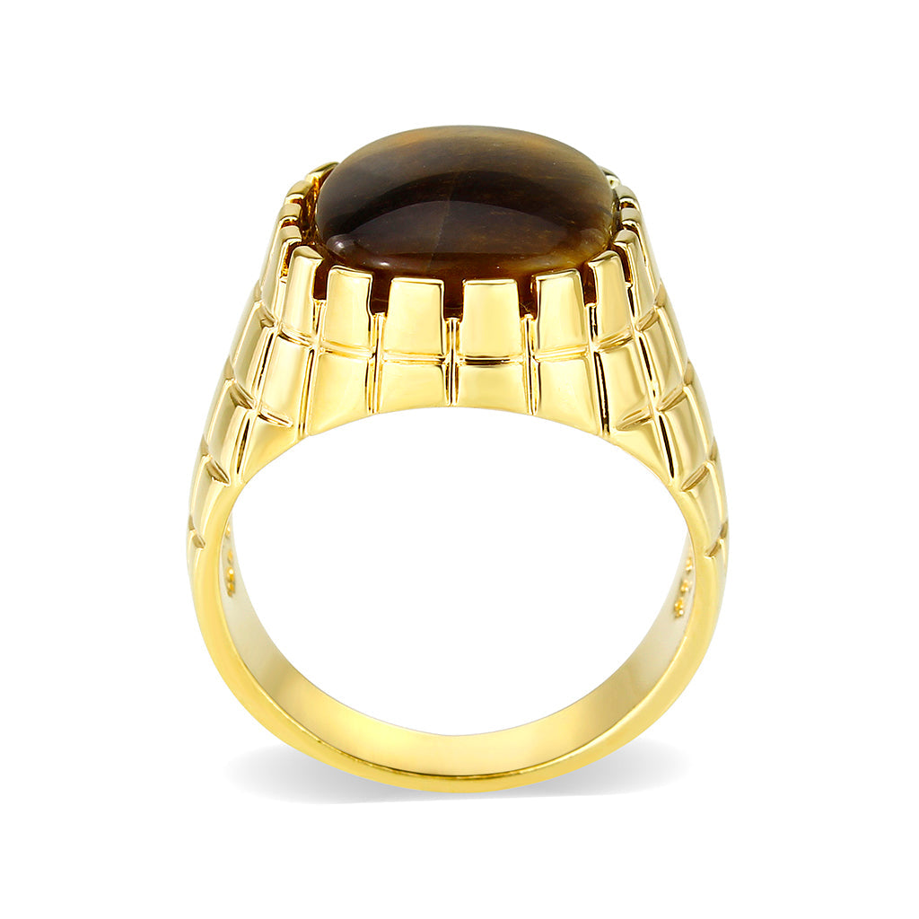 LO5M072 - IP Gold(Ion Plating )Brass Ring with Tiger Eye-2