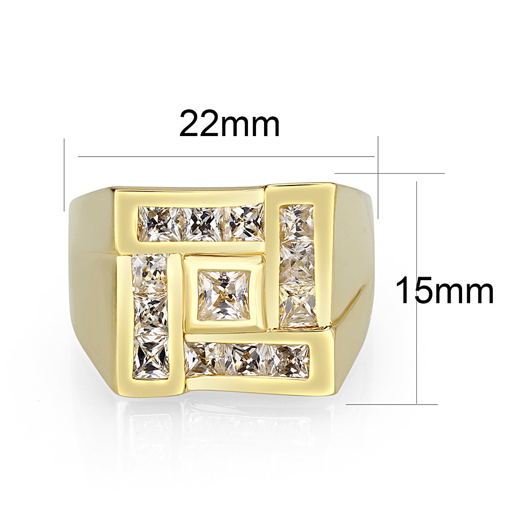 LO5M086 - Ion Gold Plating Brass Ring with AAA Grade CZ  in Clear-1