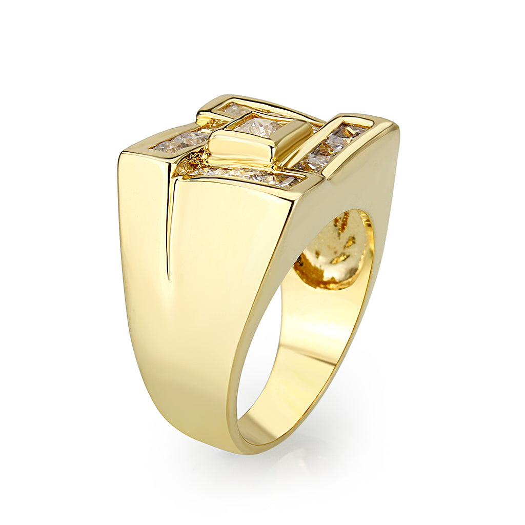 LO5M086 - Ion Gold Plating Brass Ring with AAA Grade CZ  in Clear-3