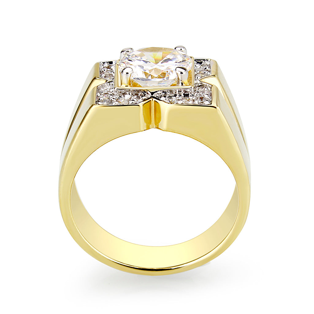 LO5M087 - Ion Gold Plating Brass Ring with AAA Grade CZ  in Clear-2
