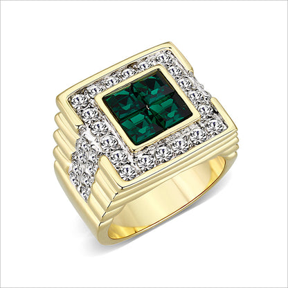 LO5M088 - Ion Gold Plating Brass Ring with Synthetic Glass  in Green-0