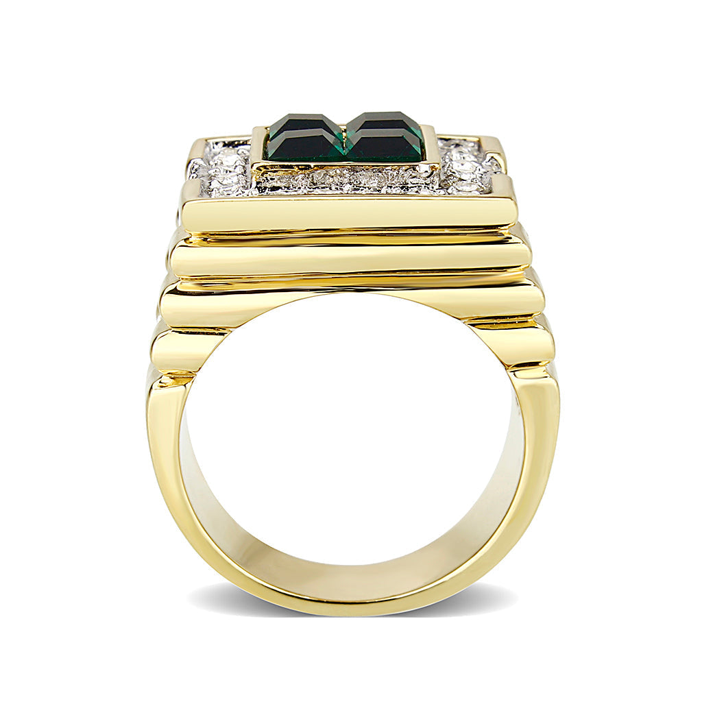 LO5M088 - Ion Gold Plating Brass Ring with Synthetic Glass  in Green-2
