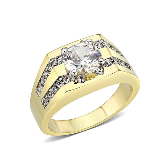LO5M090 - Ion Gold Plating Brass Ring with AAA Grade CZ  in Clear-0