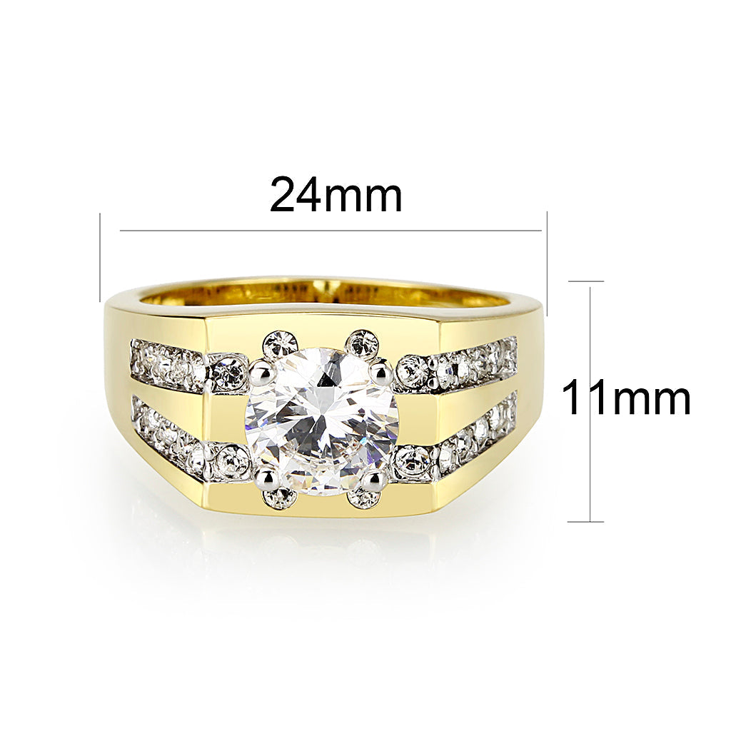LO5M090 - Ion Gold Plating Brass Ring with AAA Grade CZ  in Clear-1