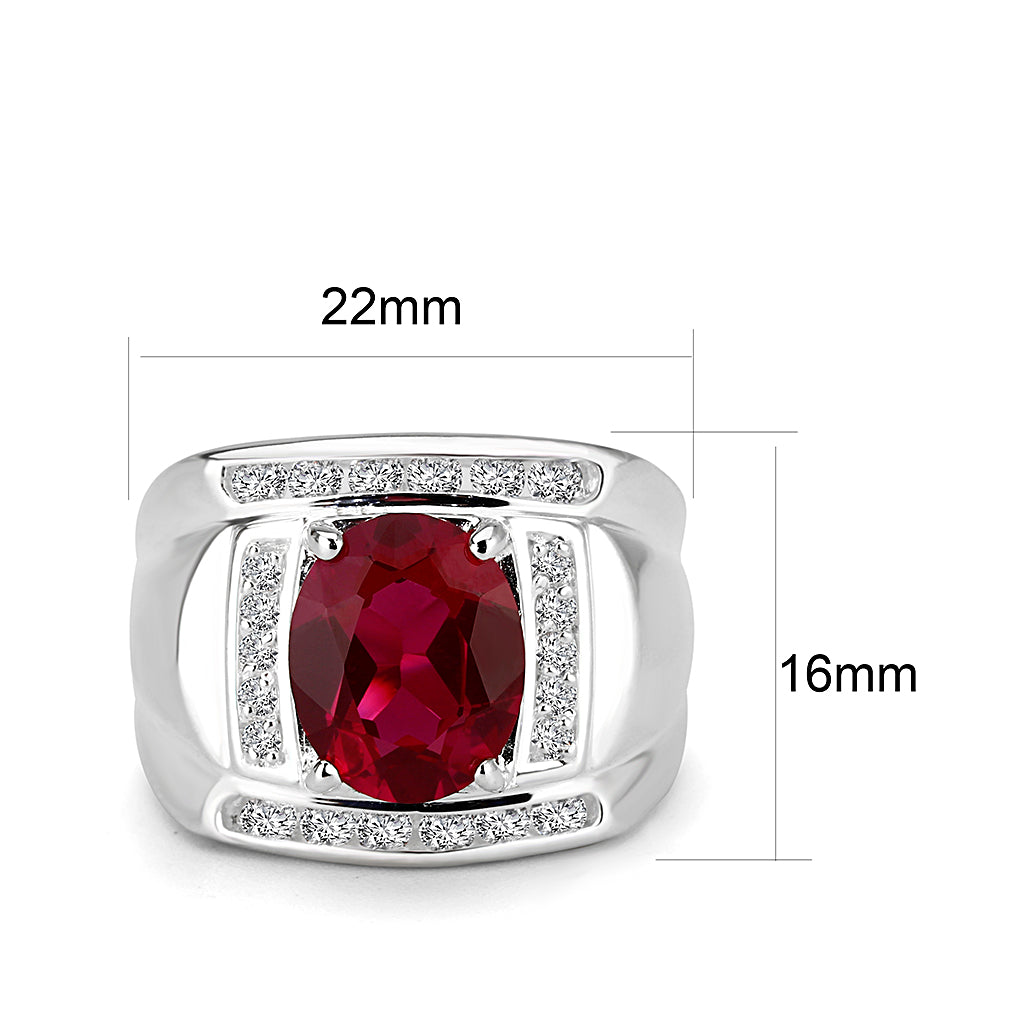 LO5S092 -  Sterling Silver Ring with CZ  in Red No Plated-1