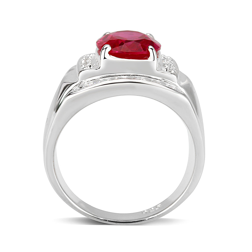 LO5S092 -  Sterling Silver Ring with CZ  in Red No Plated-2