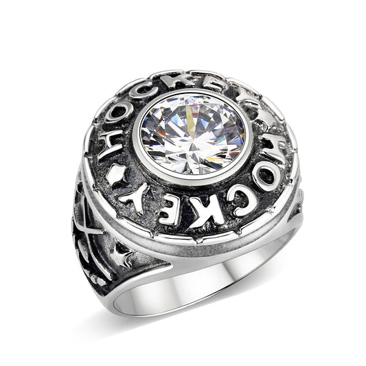 LO5S162- Sterling Silver   Ring with Clear CZ   High Polished(No Plated)-0