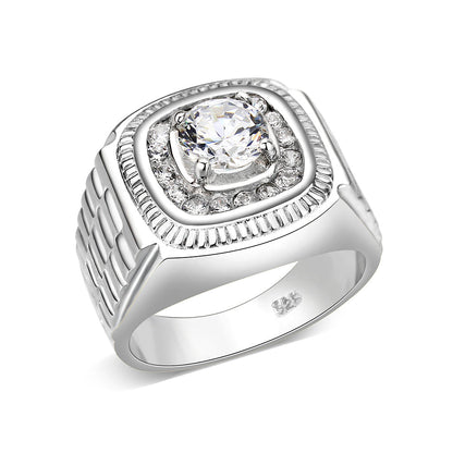 LO5S163- Sterling Silver   Ring with Clear CZ   High Polished(No Plated)-0