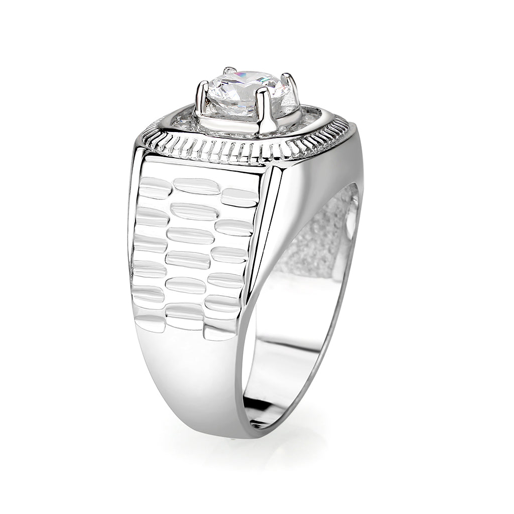 LO5S163- Sterling Silver   Ring with Clear CZ   High Polished(No Plated)-3