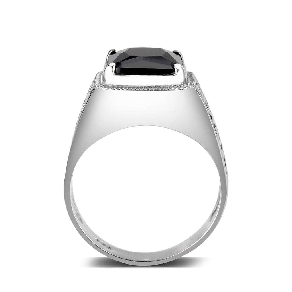 LO5S181- Sterling Silver   Ring with Onyx   High Polished(No Plated)-2