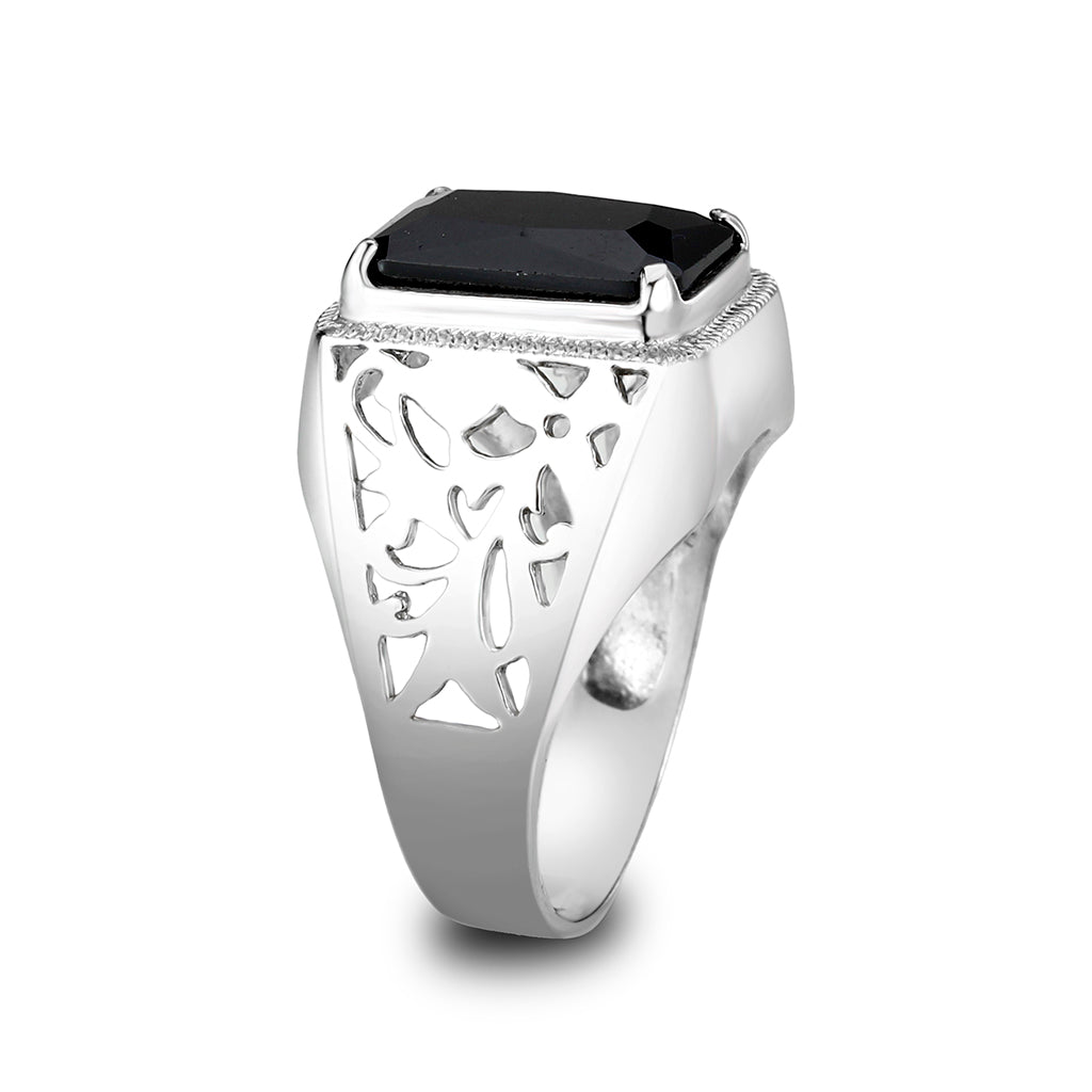 LO5S181- Sterling Silver   Ring with Onyx   High Polished(No Plated)-3