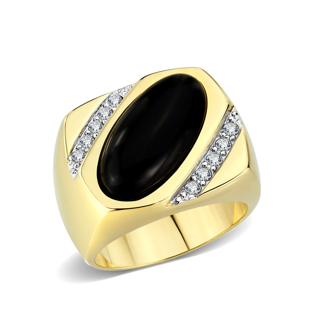 LO5M183-Ion Gold  Plated  Brass Ring with Black Onyx-0