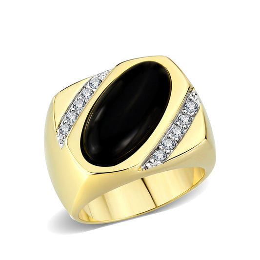 LO5M183-Ion Gold  Plated  Brass Ring with Black Onyx-0