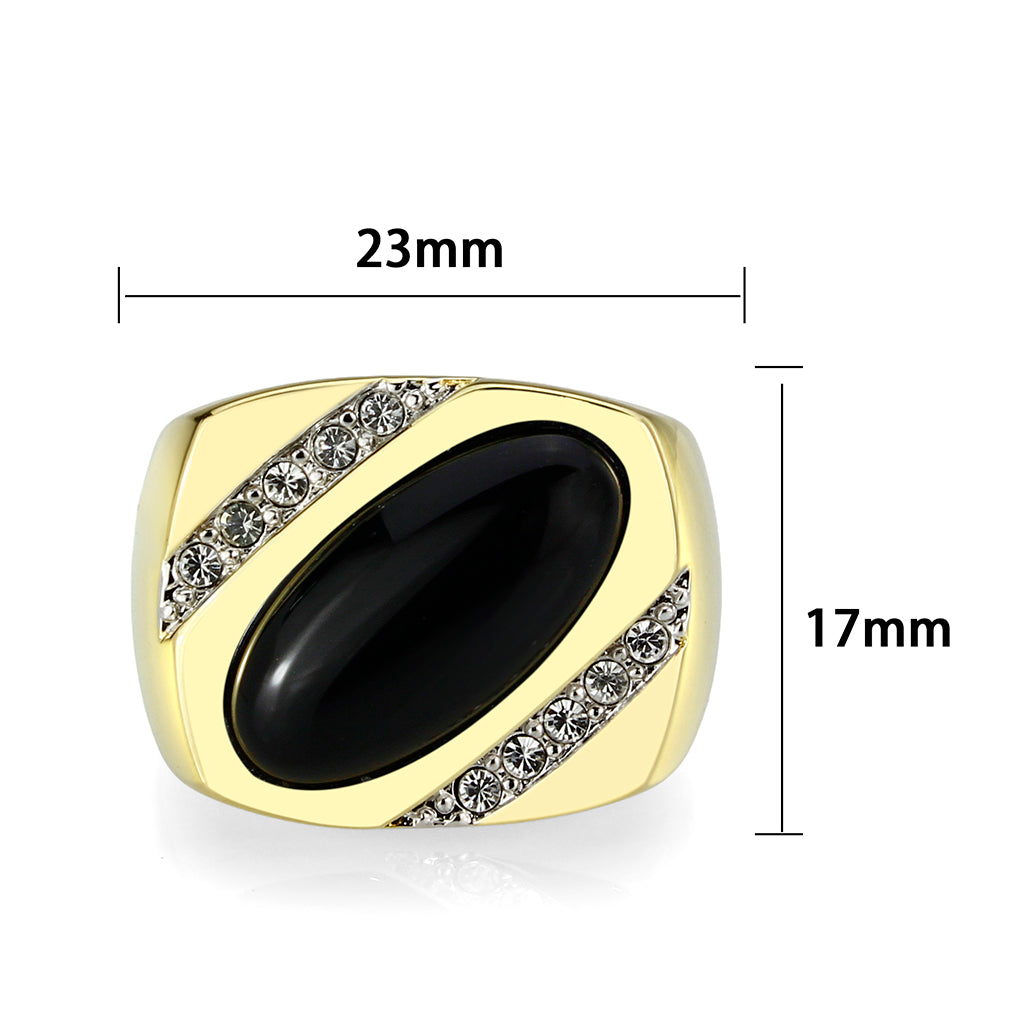 LO5M183-Ion Gold  Plated  Brass Ring with Black Onyx-1