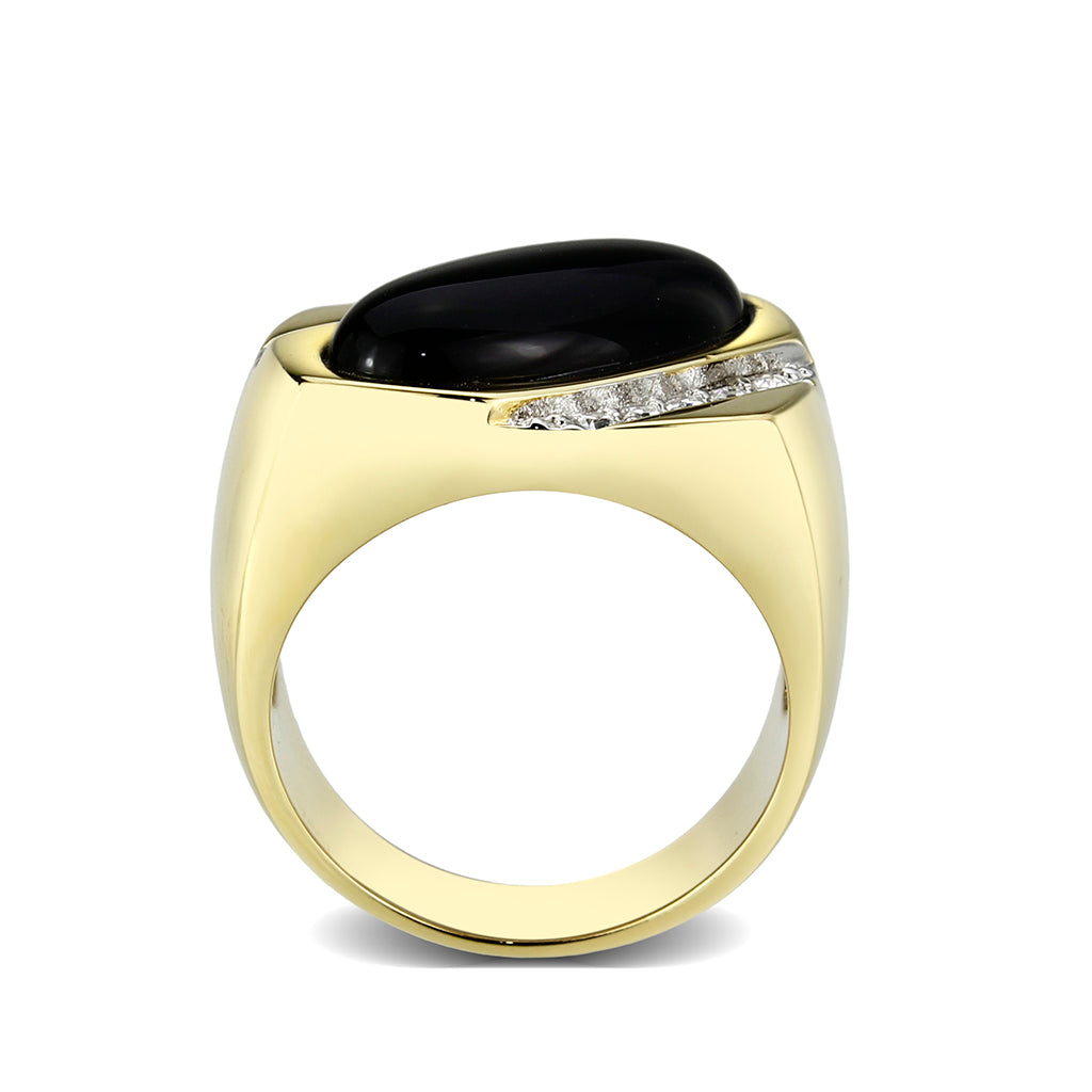 LO5M183-Ion Gold  Plated  Brass Ring with Black Onyx-2