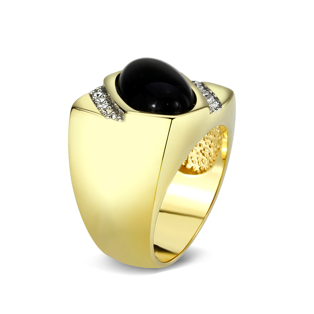 LO5M183-Ion Gold  Plated  Brass Ring with Black Onyx-3