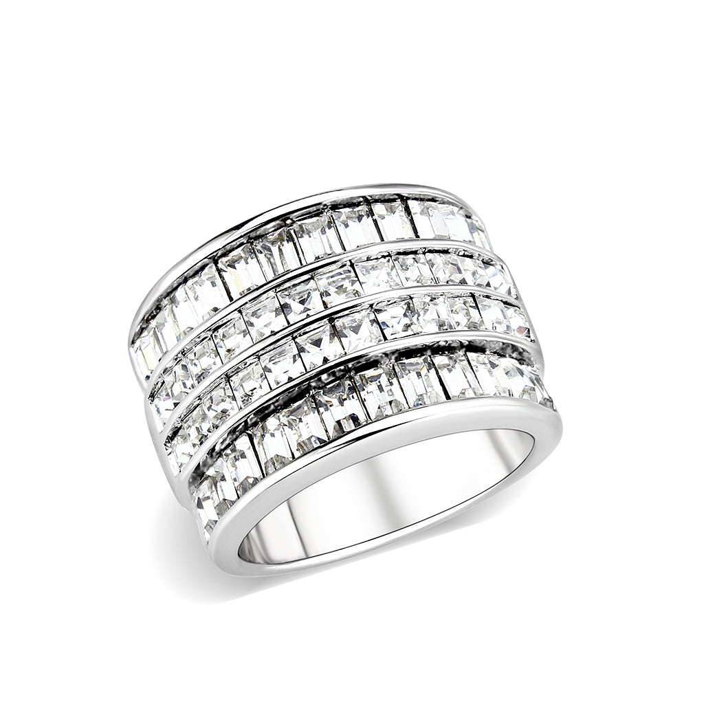 LO5W001 - Rhodium Brass Ring with Top Grade Crystal in Clear-0