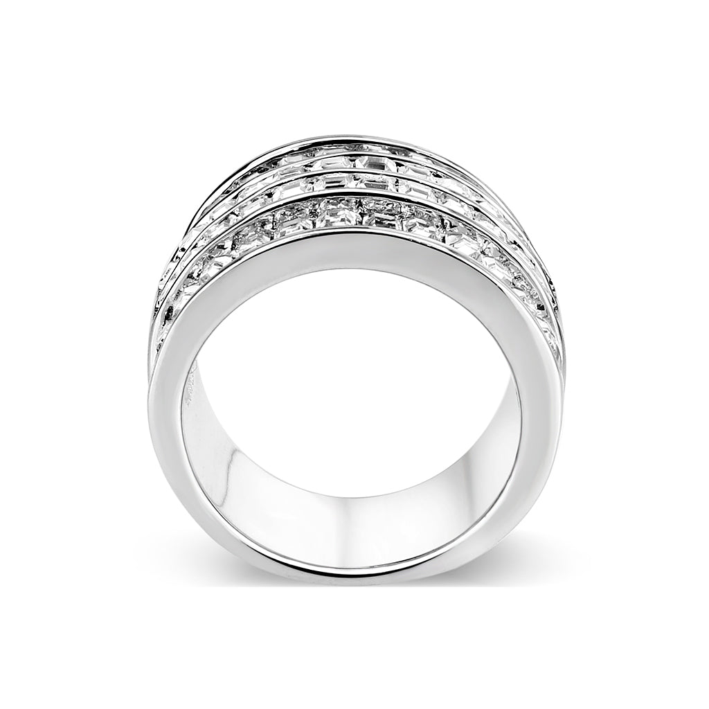 LO5W001 - Rhodium Brass Ring with Top Grade Crystal in Clear-2
