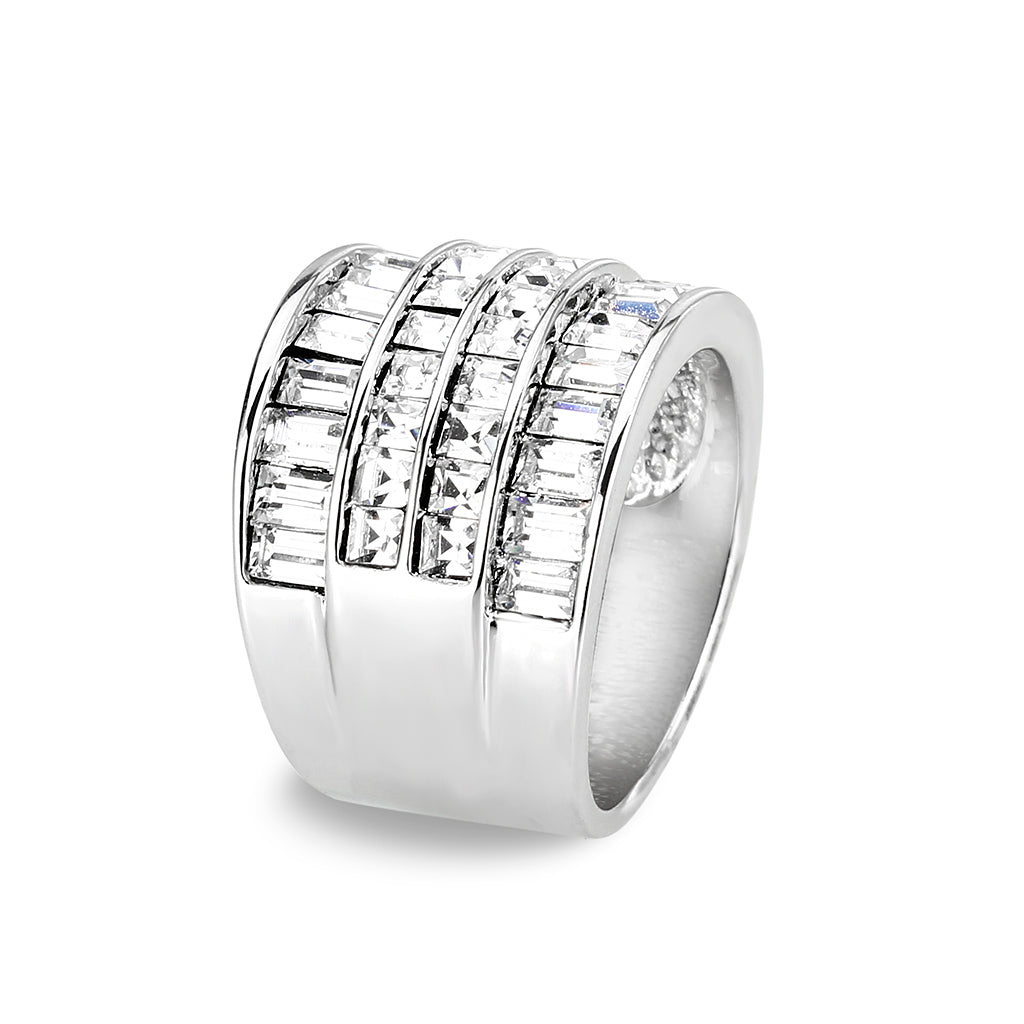 LO5W001 - Rhodium Brass Ring with Top Grade Crystal in Clear-3
