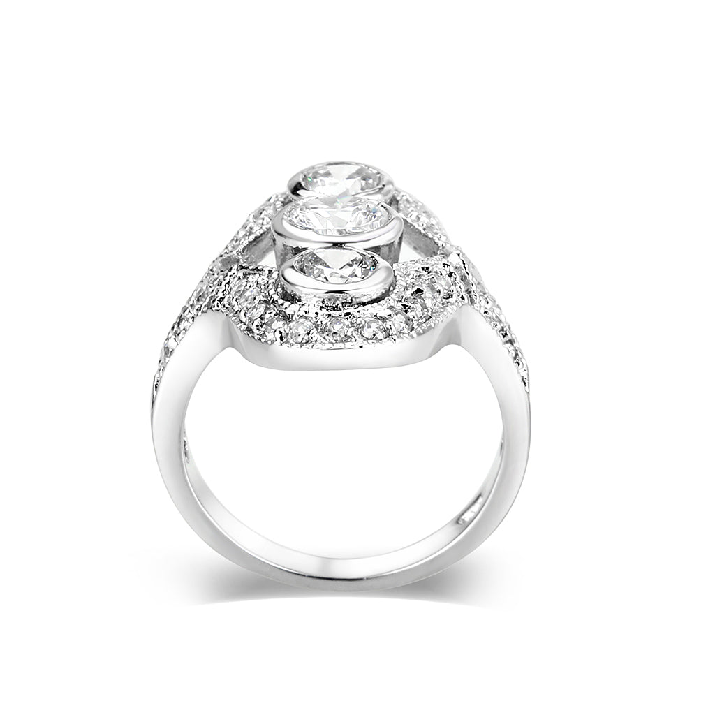 LO5W002 - Rhodium Brass Ring with CZ in Clear-2