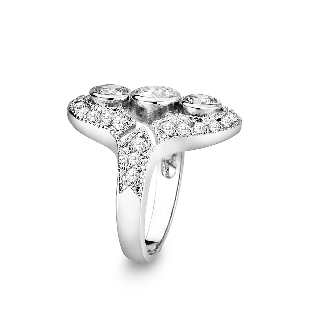 LO5W002 - Rhodium Brass Ring with CZ in Clear-3