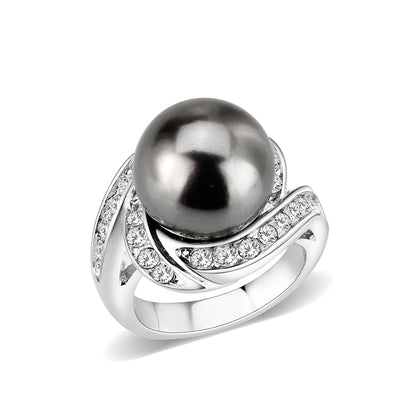 LO5W003 - Rhodium Brass Ring with Pearl In Black-0
