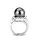 LO5W003 - Rhodium Brass Ring with Pearl In Black-2