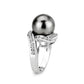 LO5W003 - Rhodium Brass Ring with Pearl In Black-3