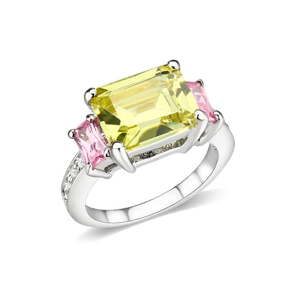 LO5W004- Rhodium Brass Ring with CZ In Apple Green-0