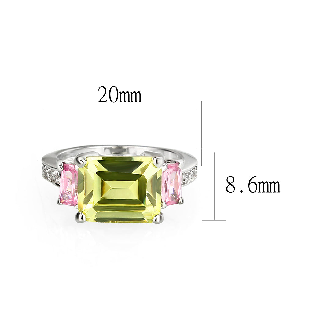 LO5W004- Rhodium Brass Ring with CZ In Apple Green-1