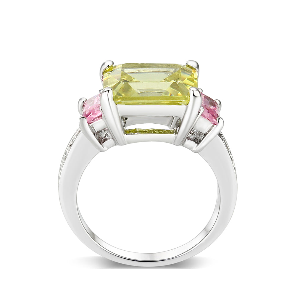 LO5W004- Rhodium Brass Ring with CZ In Apple Green-2