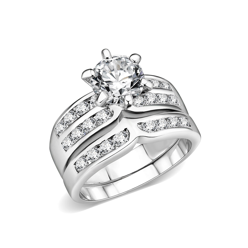 LO5W006- Rhodium Plated Ring with CZ In Clear-0